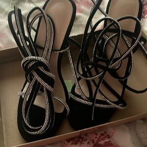 New Arrival Rhinestone Decor Tie Up Wedding Party Stiletto High Heel Sandals